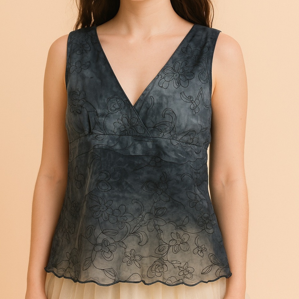 Y2K Womens Babydoll Tank XL bohofairy Sheer Embroidered Dark Romantic whimsy